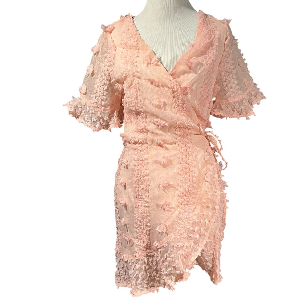 Favlux Fashion S Pink Pastel Wrap Dress Pom-Pom Short Sleeve Ballerina Soft Girl